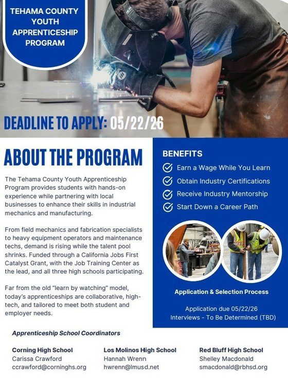 Tehama County Youth Apprenticeship Program flyer